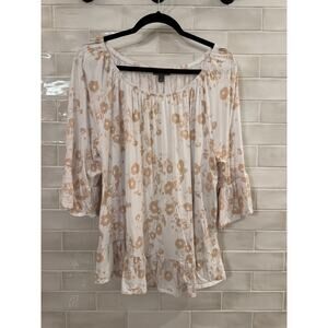Style & Co. Boho Peasant Top - XL - White & Beige